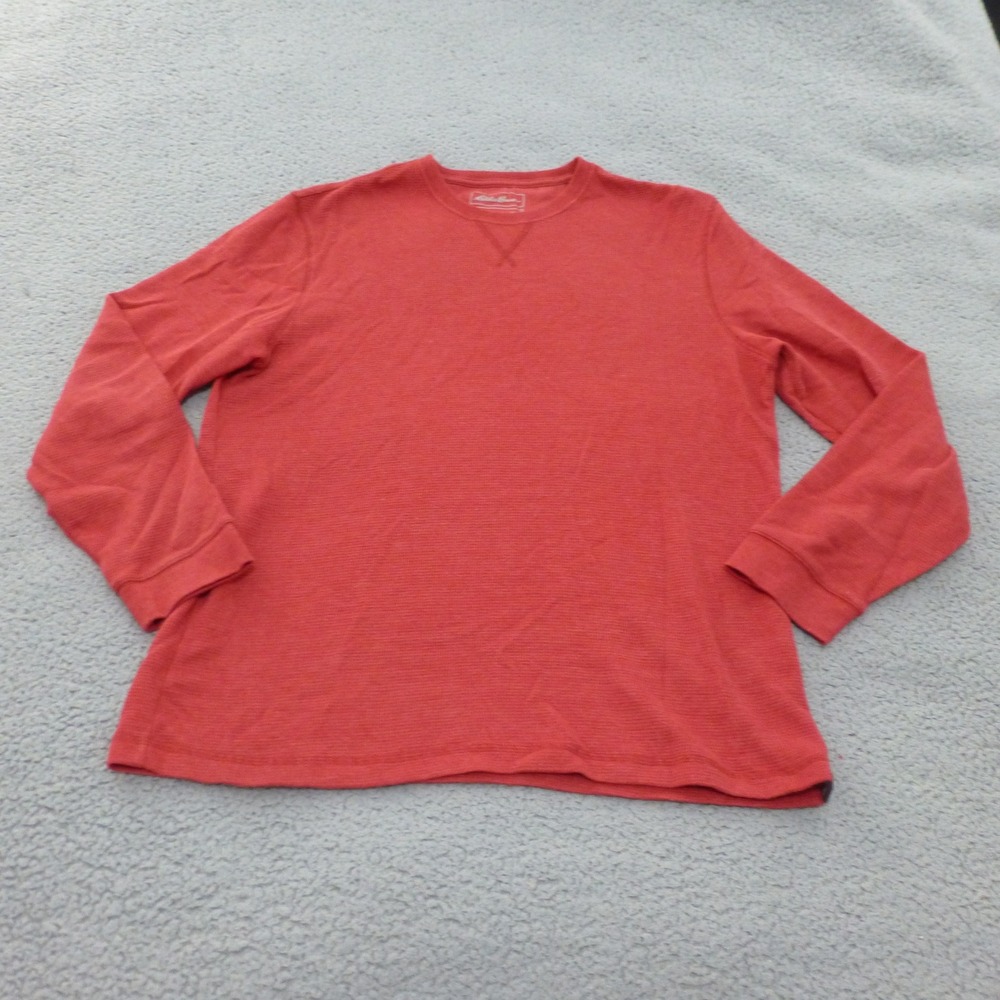 Eddie Bauer Shirt Mens Size Large Red Waffle Knit Thermal Long Sleeve Crewneck
